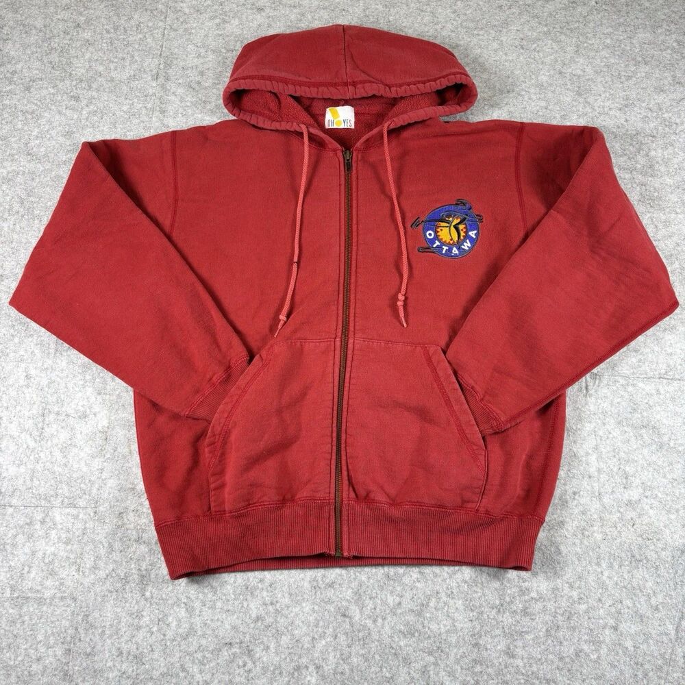 Vintage 90s Ottawa Senators Embroidered Patch Red Full Zip Hoodie Sweatshirt